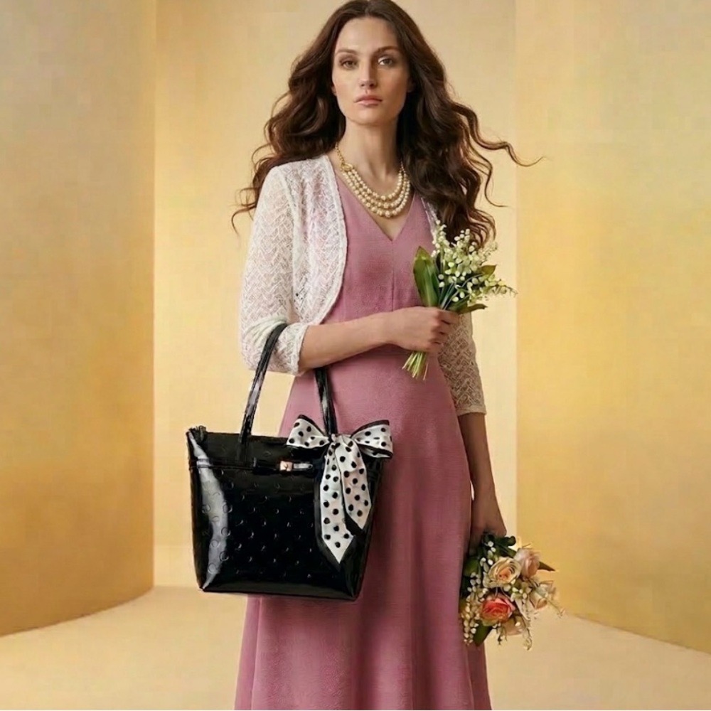 Kate Spade Black Patent Jeralyn Camellia Street Shoulder Bag - NEW with tags - Picture 2 of 16